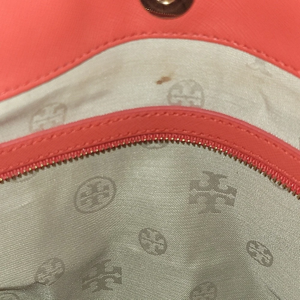 Tory Burch Red Coral Saffiano/ Patent Leather Satchel Handbag